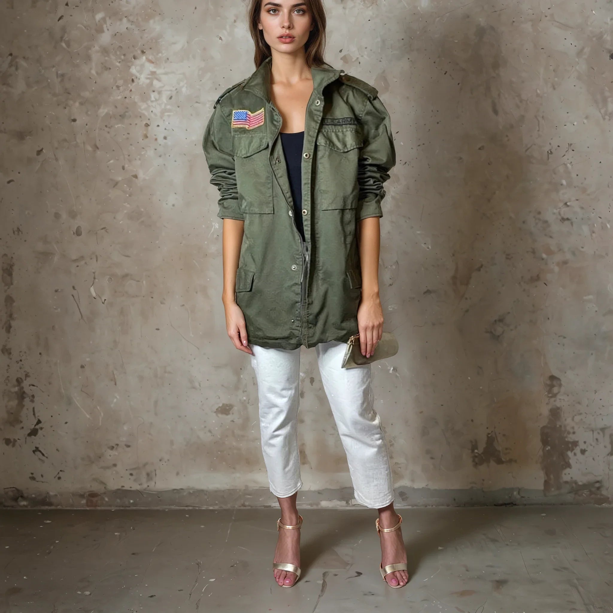 Vintage American US Army Jacket In Green UK 8 - 16