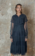 Original 1970's Vintage Black Sheer & Lace Dress UK 12 - 14