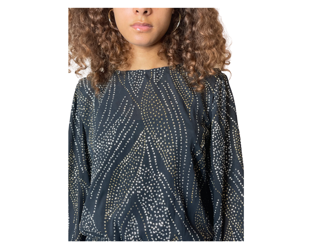 Incredible 1980's Vintage Black Diamante Top UK 8 - 12