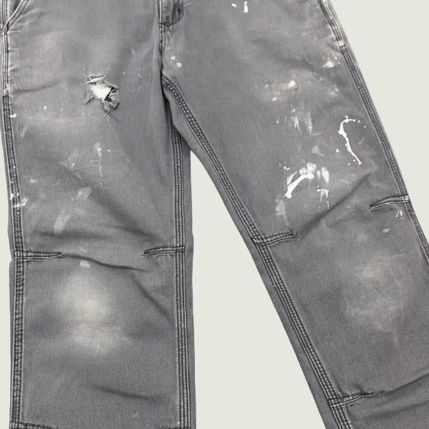 Vintage Distressed Carhartt Straight Fit Workwear Jeans Grey W34 L34