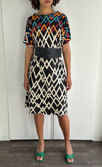 Stunning Original Vintage 1980's Virginie Paris Geometric Print Dress UK 8 - 12