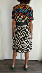 Stunning Original Vintage 1980's Virginie Paris Geometric Print Dress UK 8 - 12