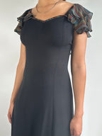 Incredible 1970's Vintage Moss Crepe Radley of London Black Dress UK 8 - 10