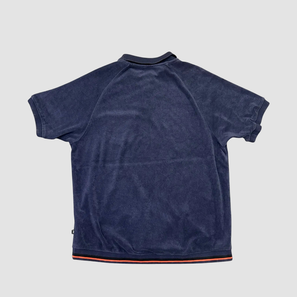 Vintage Nike SB Velour Polo Shirt Navy Blue Large