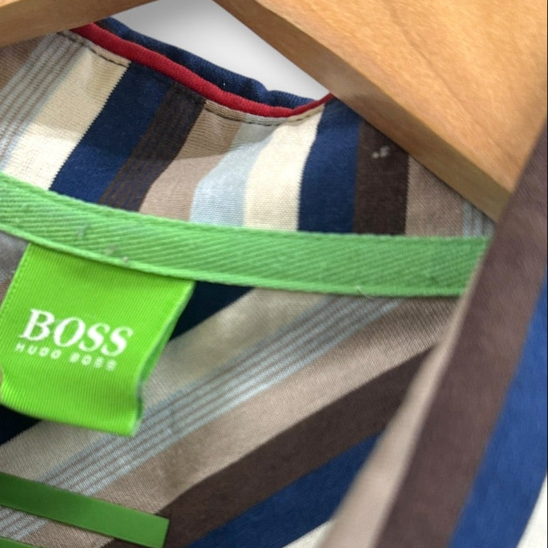Vintage Boss by Hugo Boss Striped Polo Shirt Navy Blue XXL