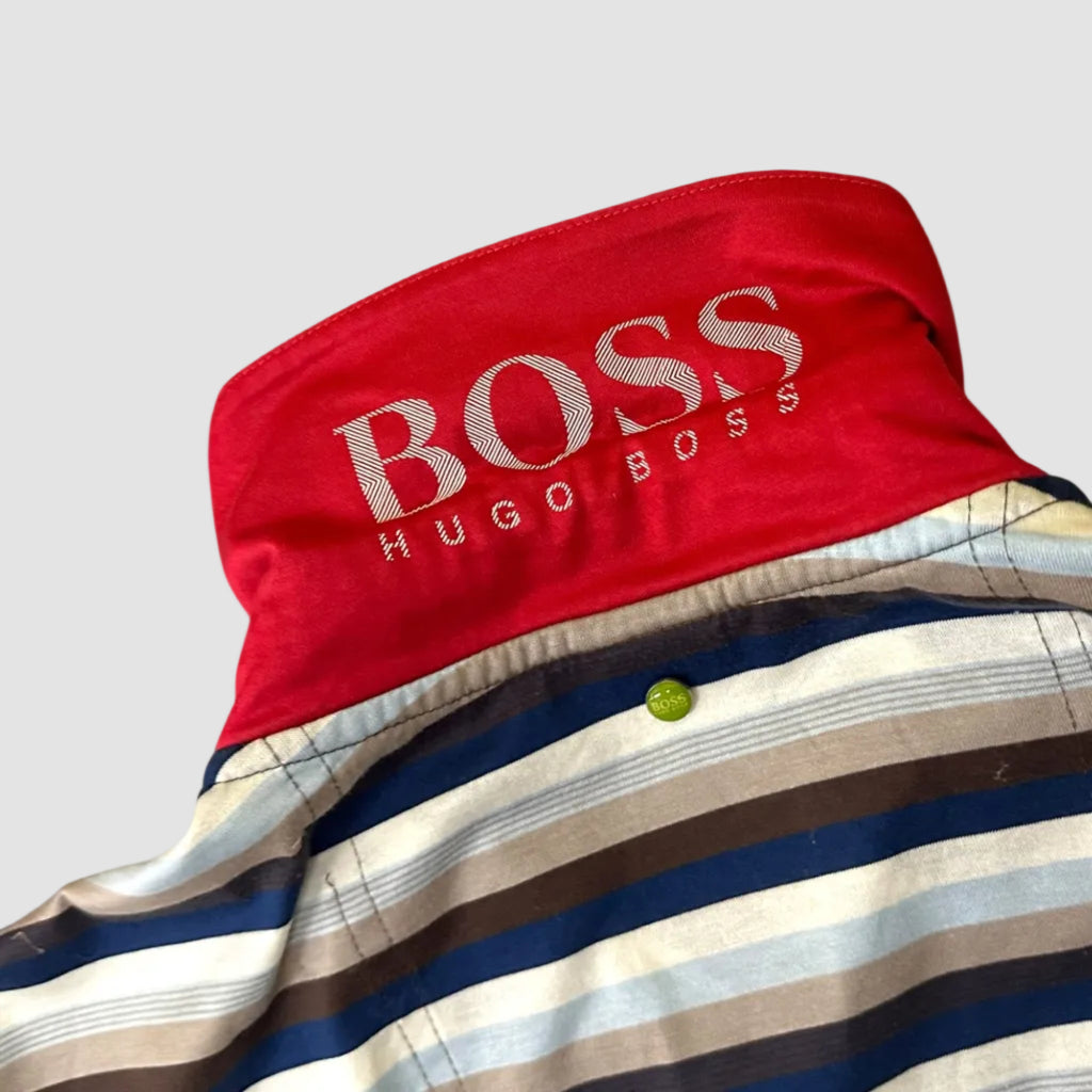 Vintage Boss by Hugo Boss Striped Polo Shirt Navy Blue XXL