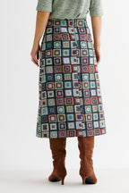 Buffy 70's Patch Jacquard Midi Skirt