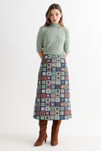Buffy 70's Patch Jacquard Midi Skirt