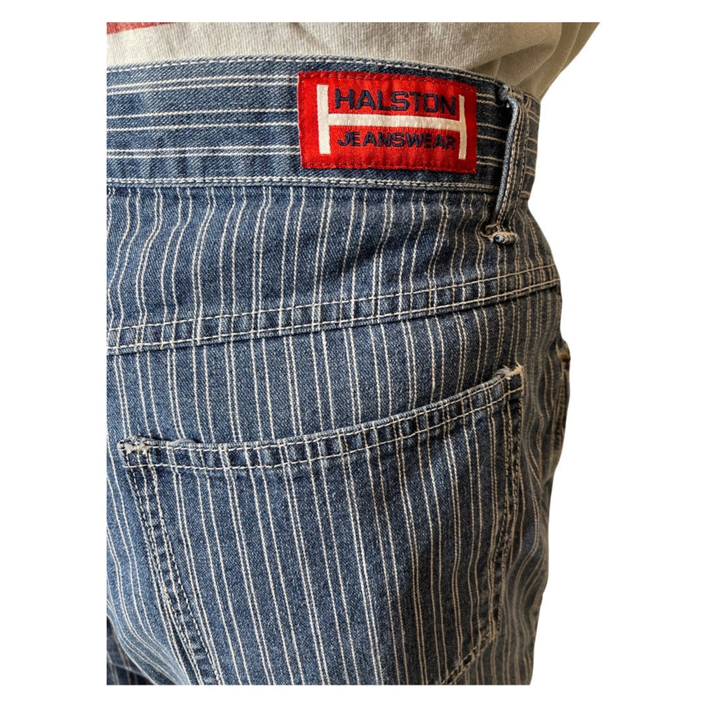 Original Vintage Halston Pin Striped Denim Shorts UK 10