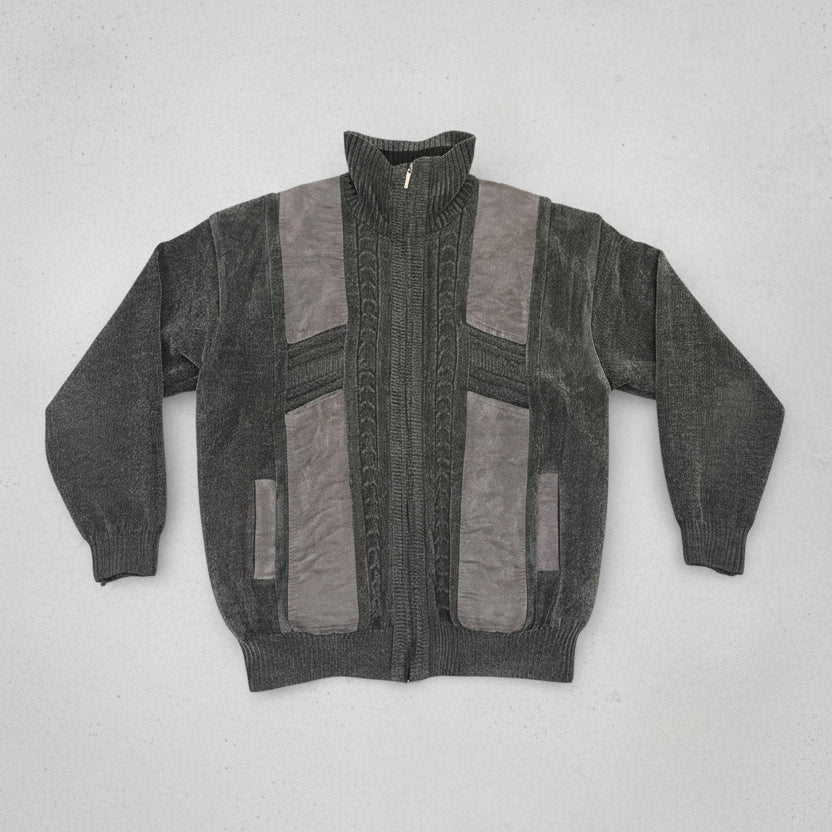 Vintage Oversized Knitted Zip Jacket Grey XXXL