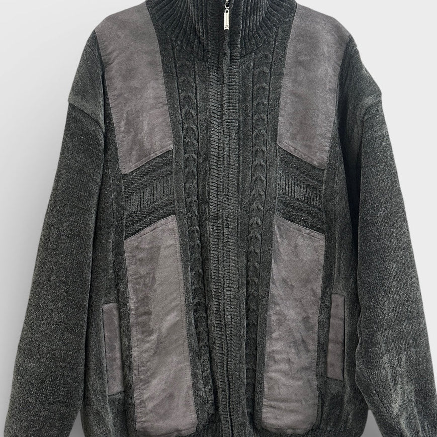 Vintage Oversized Knitted Zip Jacket Grey XXXL
