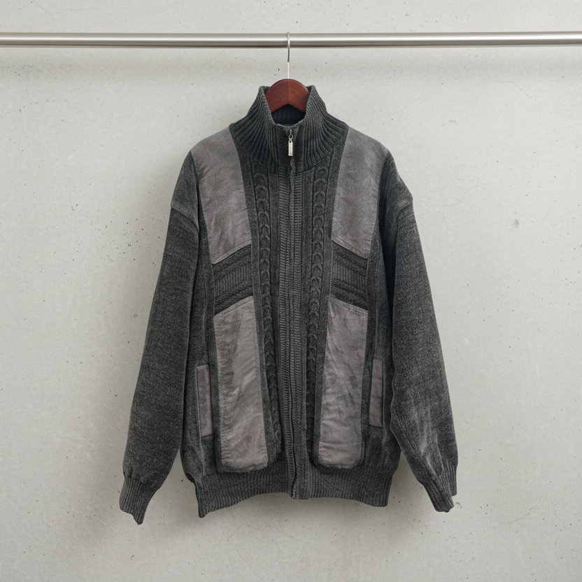 Vintage Oversized Knitted Zip Jacket Grey XXXL