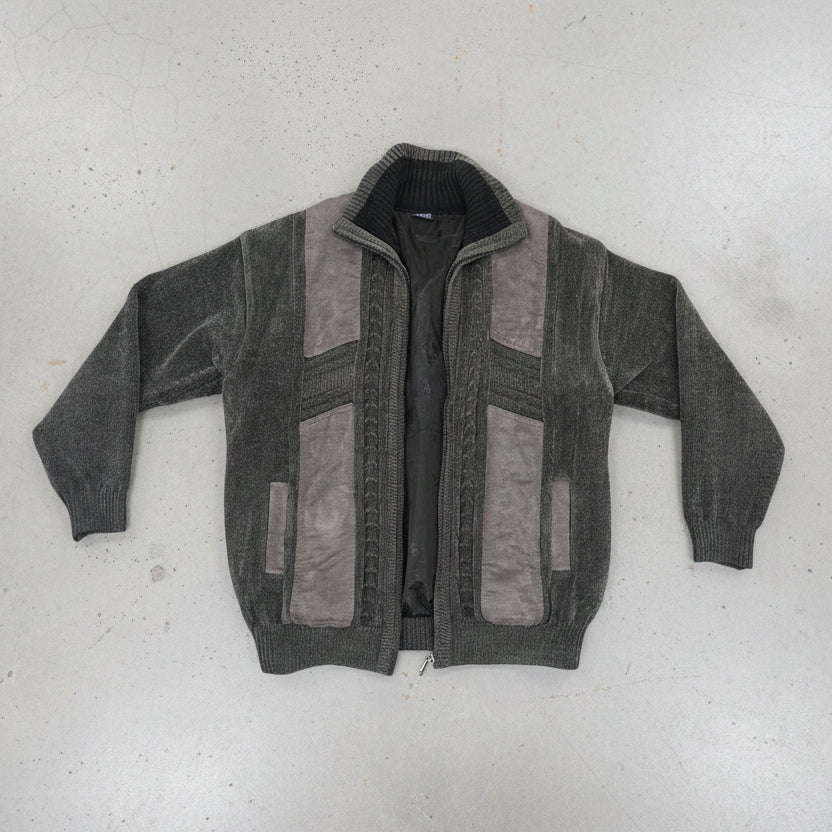 Vintage Oversized Knitted Zip Jacket Grey XXXL