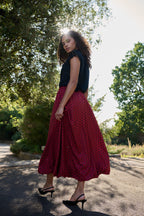Dixie Spot Print Bubble Hem Midi Skirt - Wine