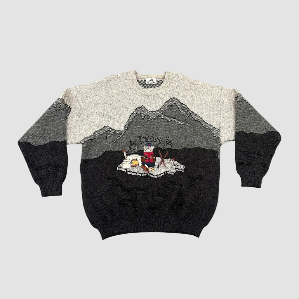 Vintage Jac 'My Home Is My Iglu' Knitted Jumper Grey/Black XL