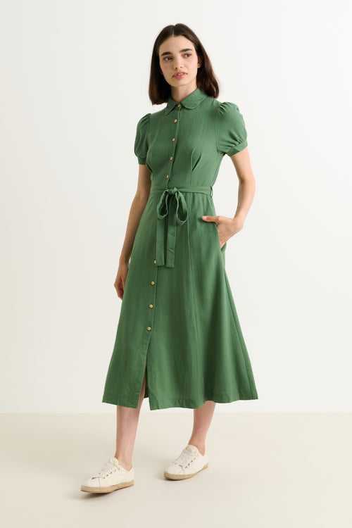 Joselyne Linen Mix Midi Shirt Dress - Green 16