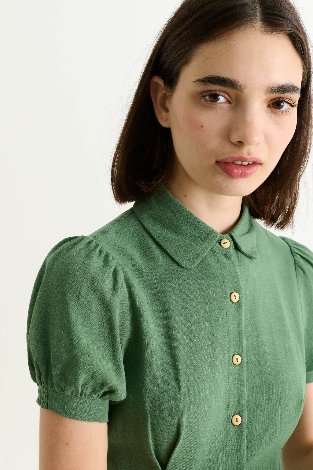 Joselyne Linen Mix Midi Shirt Dress - Green