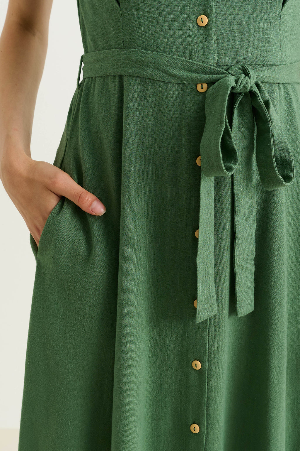 Joselyne Linen Mix Midi Shirt Dress - Green