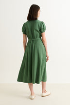 Joselyne Linen Mix Midi Shirt Dress - Green
