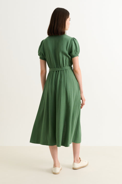 Joselyne Linen Mix Midi Shirt Dress - Green