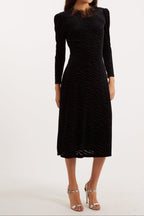 Louche Krystel Zebra Devore Feather Trim Midi Dress Black