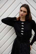 Ives Bow Trimmed Cardigan - Black
