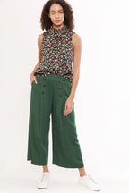 Laurena Wide Leg Cropped Trouser - Green
