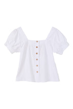 Lea Recycled Cotton Square Neck Short Sleeve Blouse - White