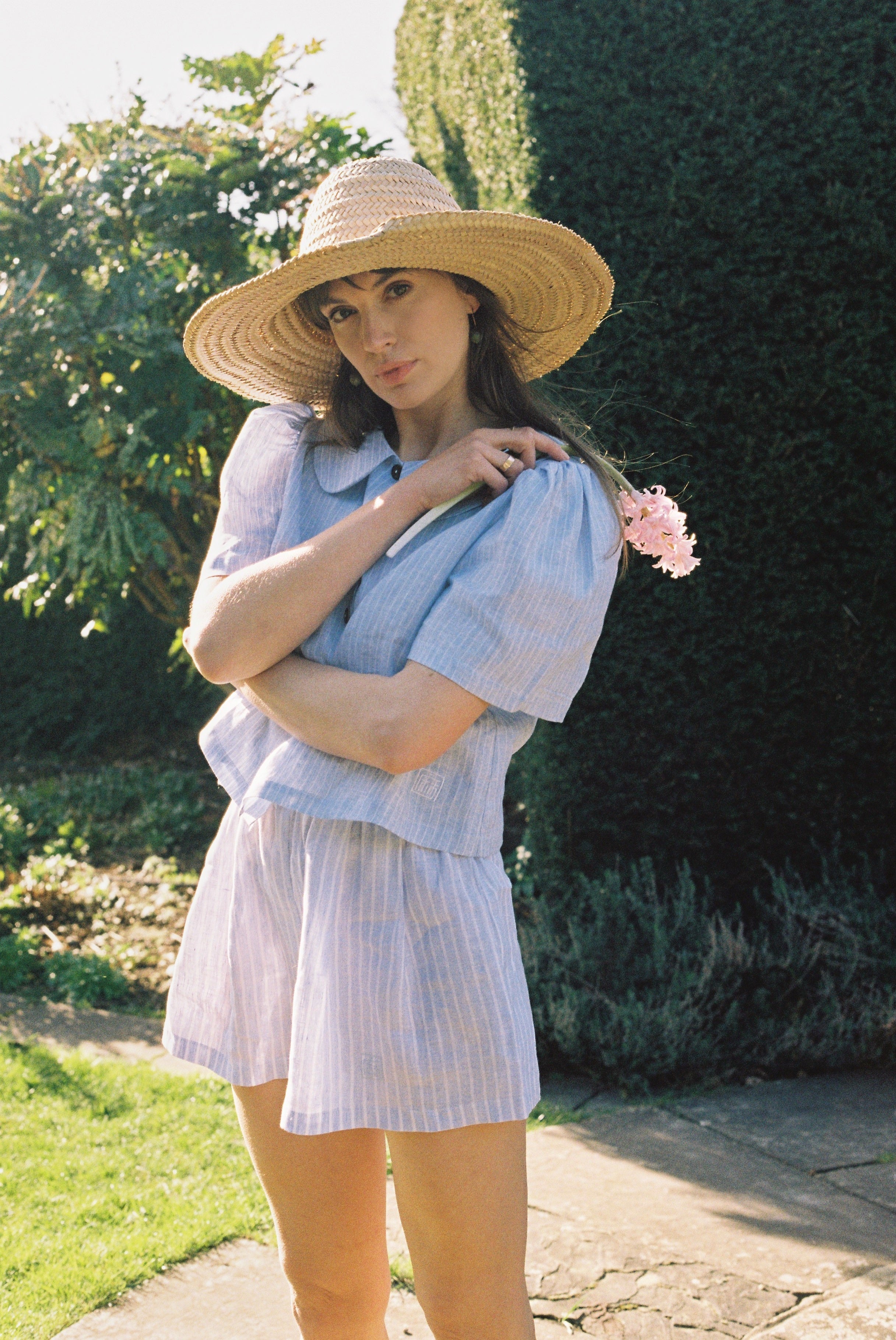 Olivia Linen Shorts - Baby Blue Stripe