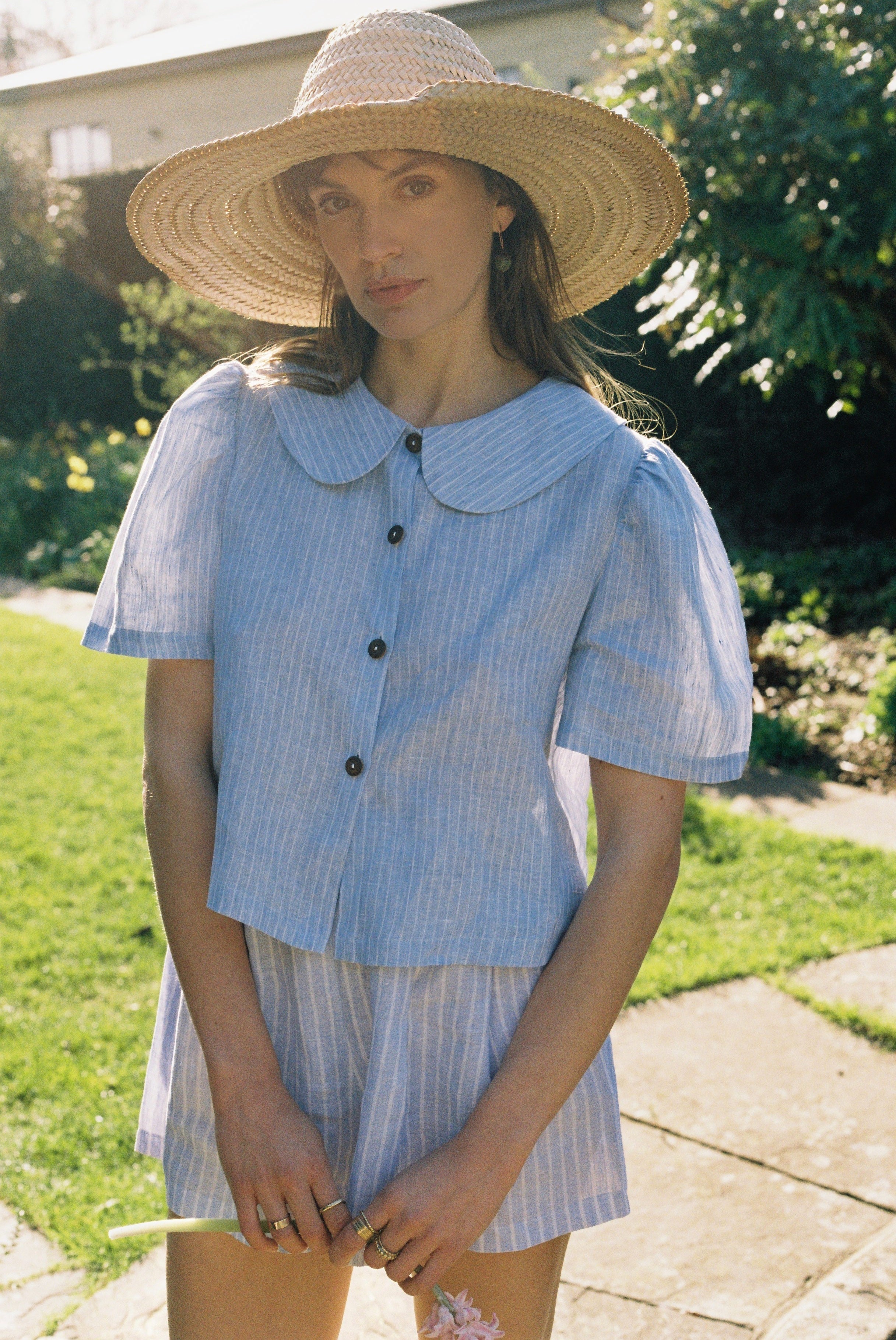 Olivia Linen Shorts - Baby Blue Stripe