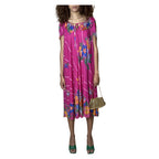 Original 1970's Vintage Bright Pink Floral Dress UK 8 - 12