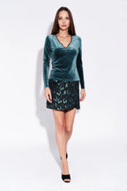 Maeko Velvet V Neck Top in Teal