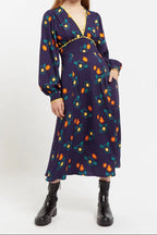 Marize Clarice Floral Print V Neck Long Sleeve Midi Dress