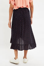 Louche Mara Teeny Flower Bud Print Ruffle Hem Wrap Midi Skirt