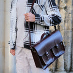 Twin Pocket Executive Handmade Leather Satchel - Marsala Red