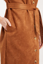 Louche Melike Faux Suede Midi Shirt Dress 12 Tan