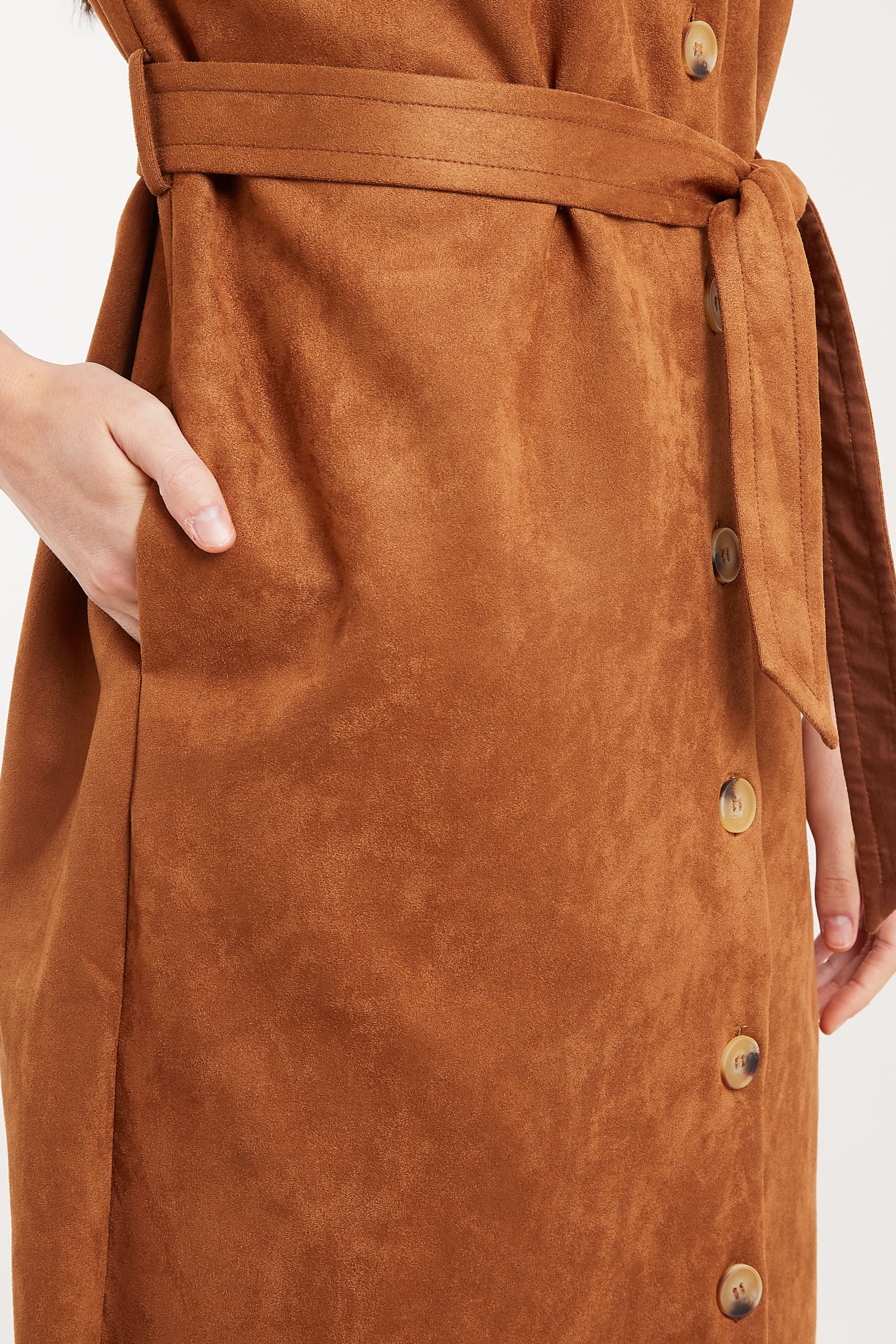 Louche Melike Faux Suede Midi Shirt Dress 12 Tan