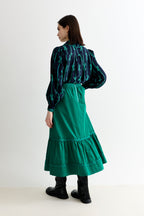 Montana Babycord Ric Rac Trim Tiered Midi Skirt - Teal