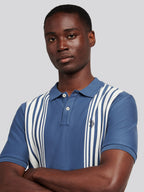 Mens Vertical Stripe Polo Shirt in Vintage Indigo