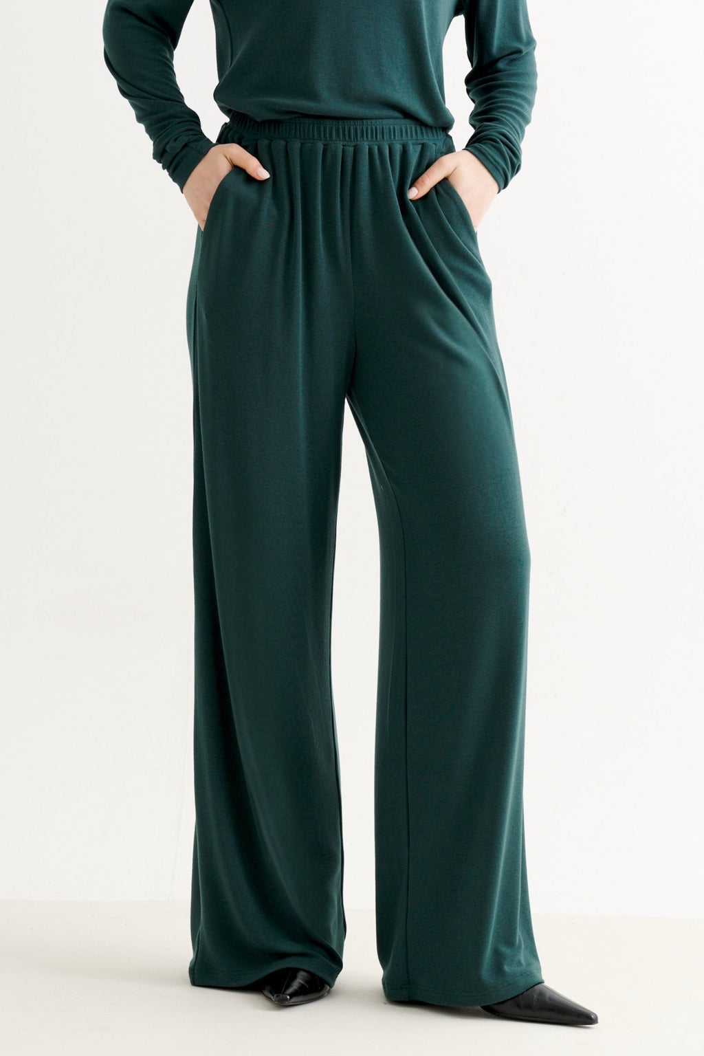 Miller Wide Leg Jersey Trouser - Forest Green