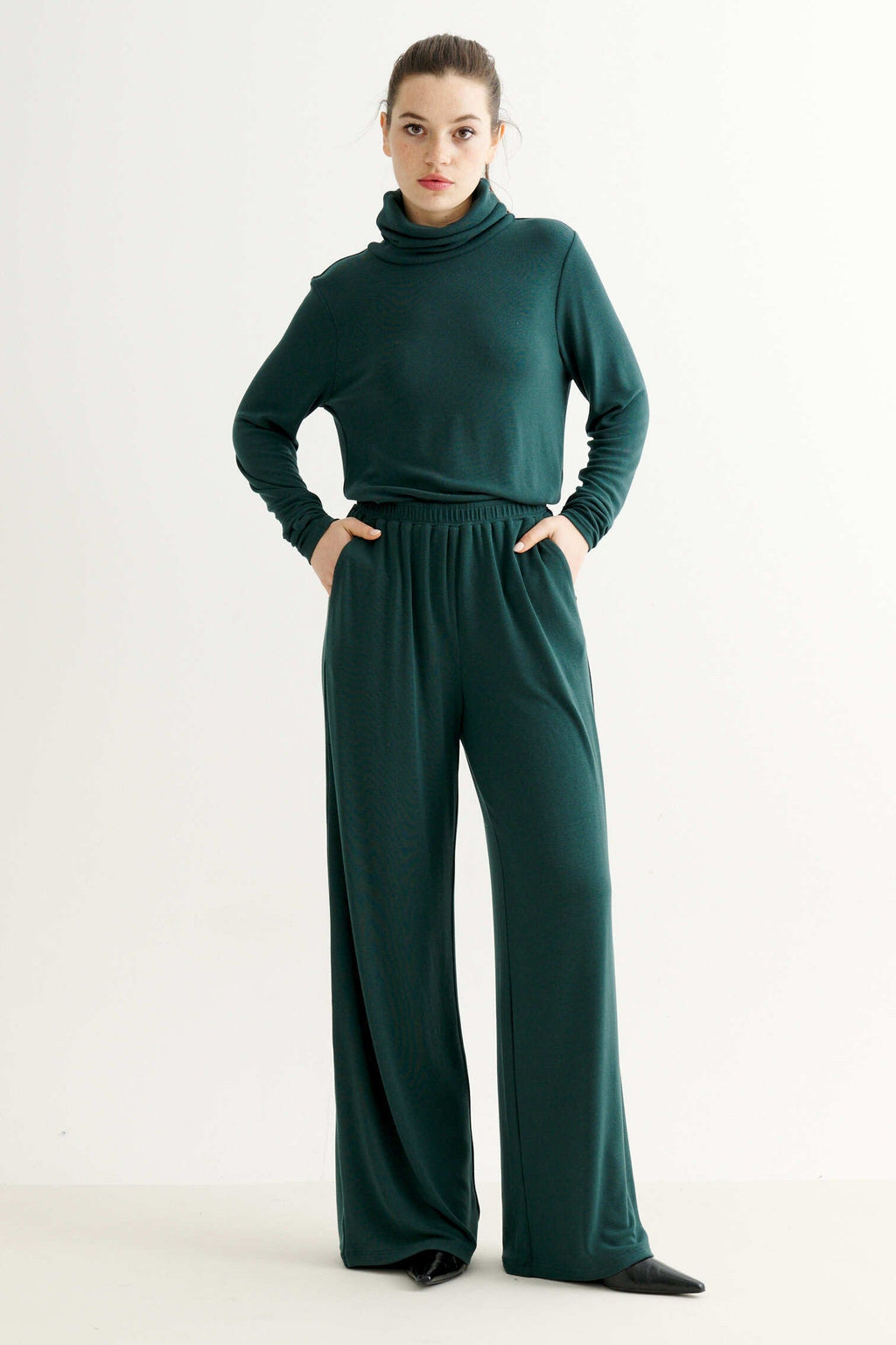 Miller Wide Leg Jersey Trouser - Forest Green