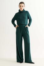 Miller Wide Leg Jersey Trouser - Forest Green