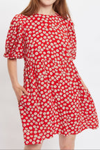 Louche Nacera Daisy Dancer Print Statement Sleeve Mini Dress - Red