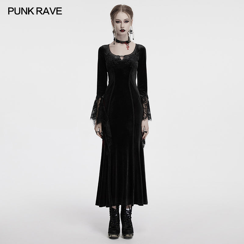 Punk Rave Isolde Velvet Lace Sleeve Dress In Black UK 8-10 (XS/S) Punk Rave Isolde Velvet Lace Sleeve Dress In Black UK 8-10 (XS/S)