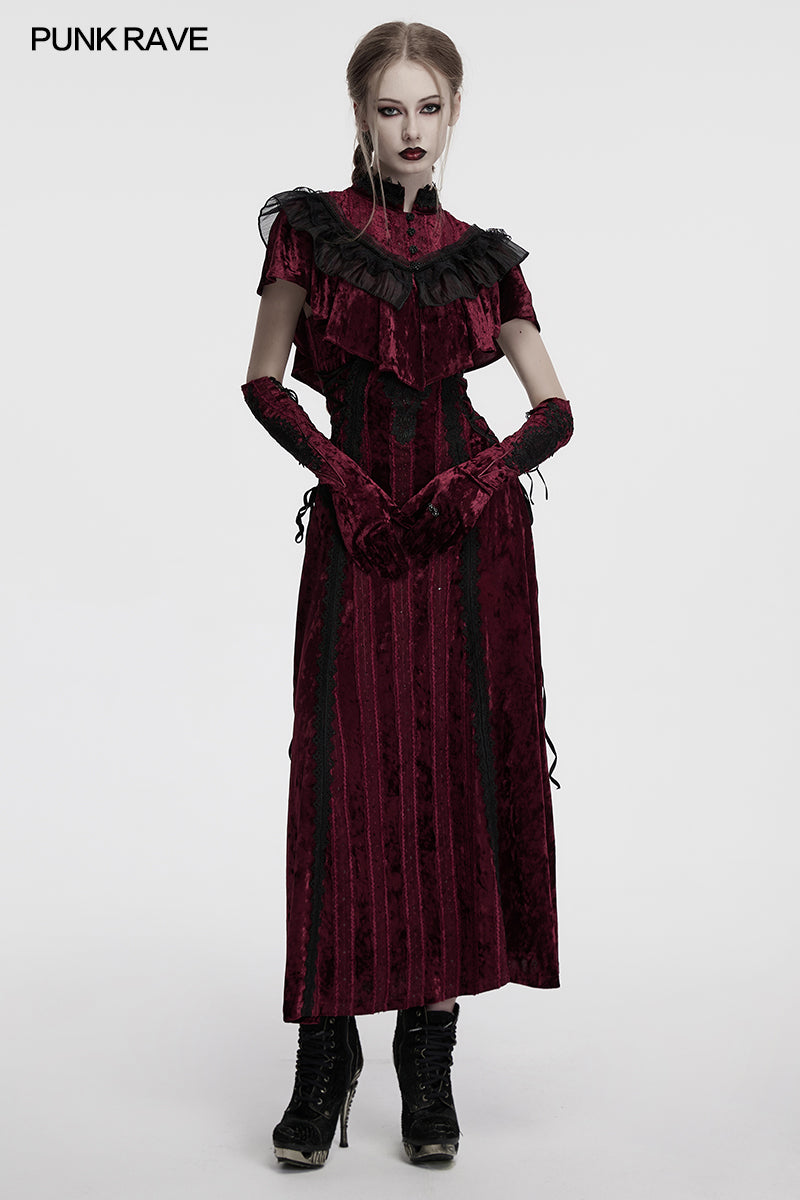 Punk Rave Vivienne Velvet Lace Panel Goth Slip Dress In Burgundy Punk Rave Vivienne Velvet Lace Panel Goth Slip Dress In Burgundy