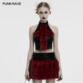 Punk Rave Valora Cross Fur Halter Top in Crimson