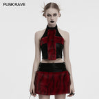 Punk Rave Valora Cross Fur Halter Top in Crimson