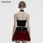 Punk Rave Valora Cross Fur Halter Top in Crimson