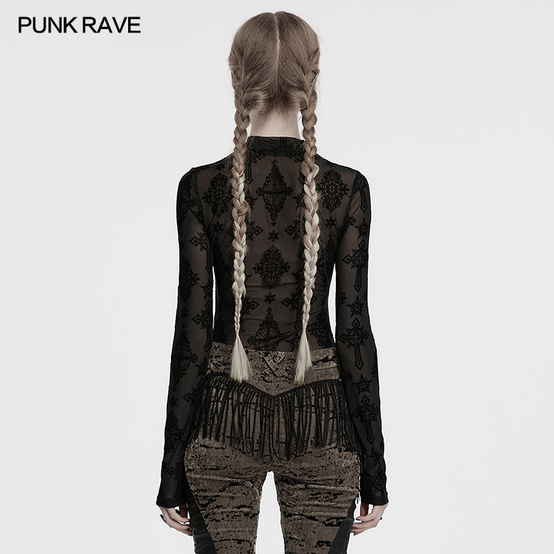 Punk Rave Ravena Cross Flocking Mesh Top