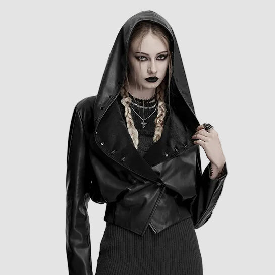 Punk Rave Nyx Hooded Faux Leather Jacket